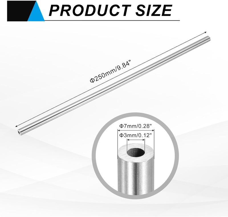 uxcell 304 Stainless Steel Tube, 3mm ID 7mm OD 250mm Length Round Seamless Straight Steel Metal Capillary Pipe Tubing for Industry DIY Projects - Image 2